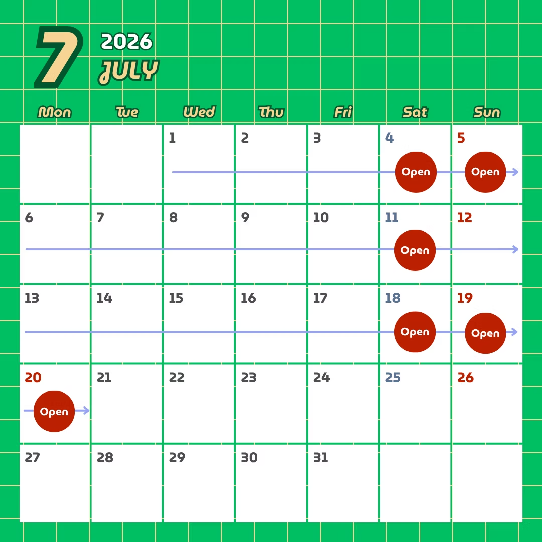 カフェ営業カレンダー 2026年7月